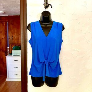 NWT Clara Sunwoo Brilliant Blue V-Neck Front Tie Sleeveless Soft Knit Top (Med)
